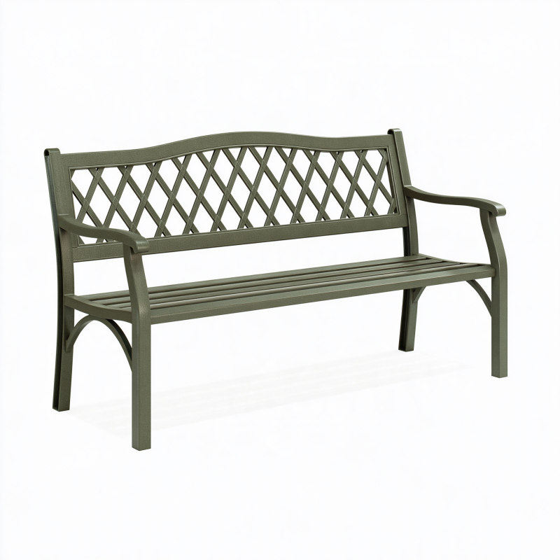 Gartenbank 150 x 62 x 88 cm Metall Grün-Grau mit Rautenrückenlehne