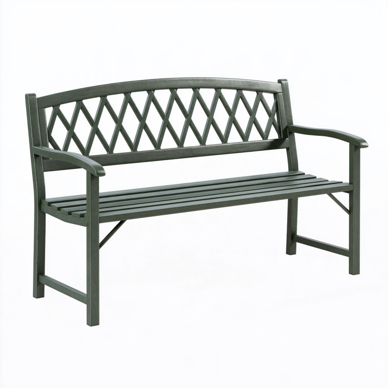 Gartenbank 120 x 60 x 90 cm aus Metall dunkelgrün für Außenbereich mit Gitterdesign