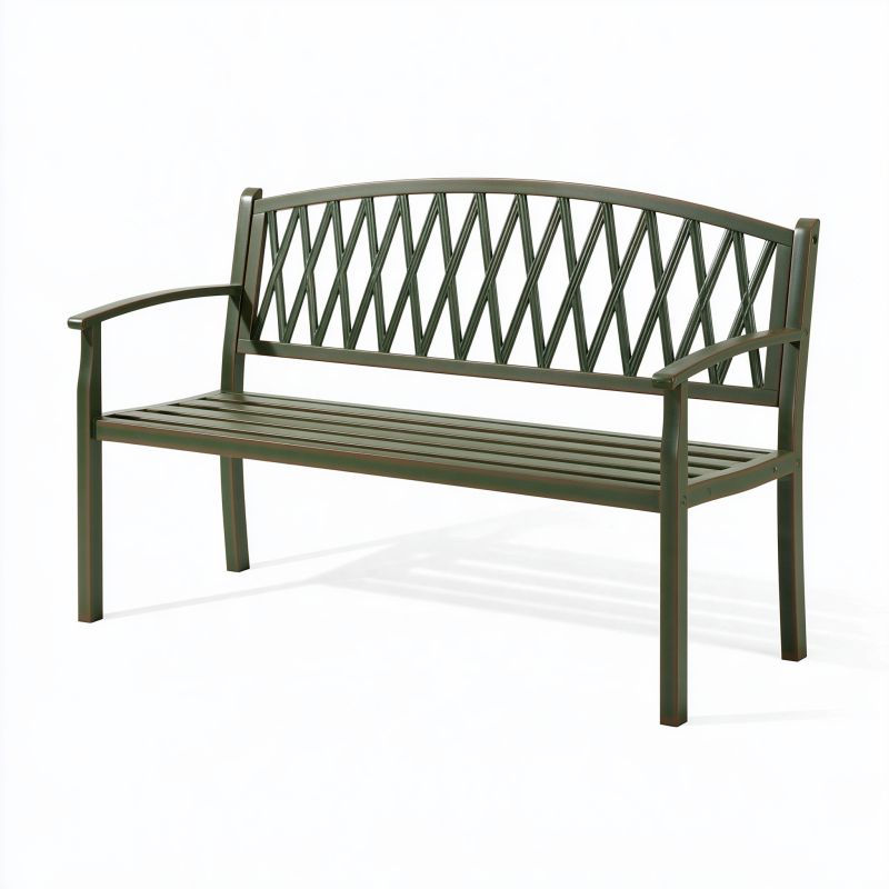 Gartenbank 150 x 60 x 90 cm Metall Grün mit Armlehnen und Rautenmuster