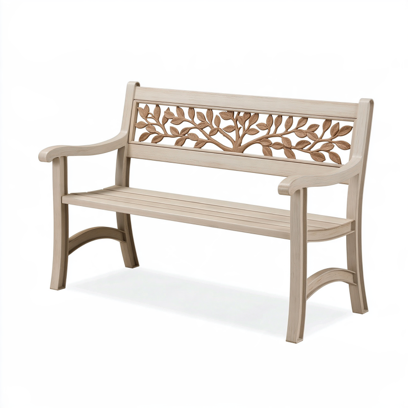 Gartenbank 120 x 60 x 88 cm Kunststoff Beige mit Armlehnen und Baumdekor