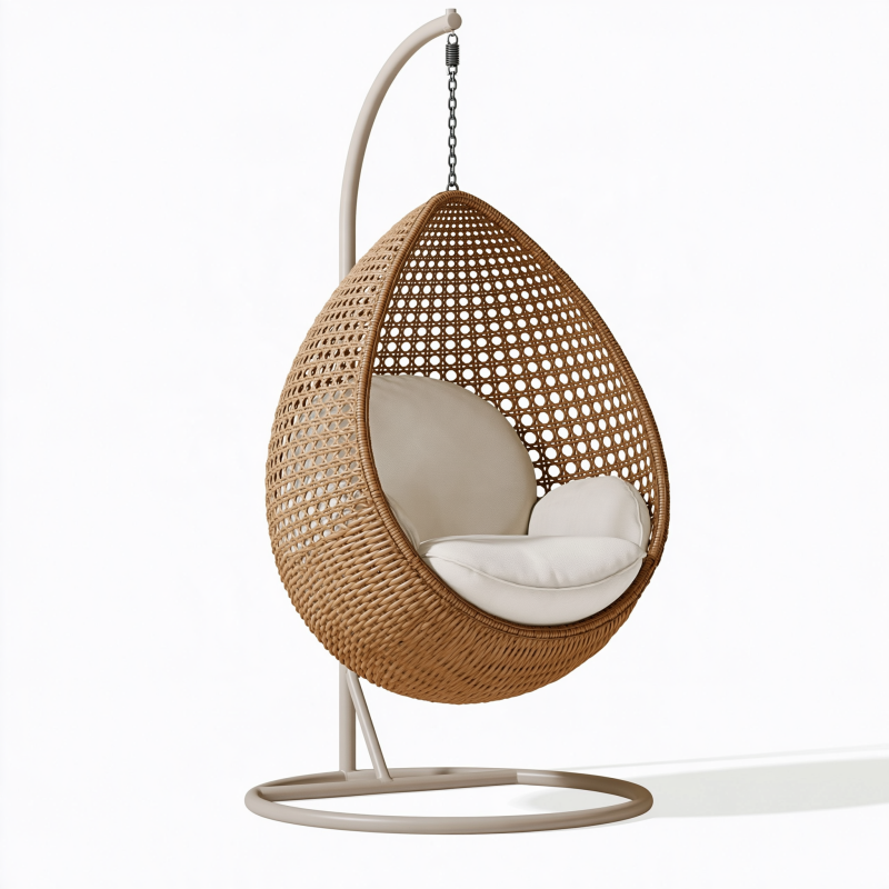 Hängesessel 105 x 195 cm aus Rattan in Natur mit Metallgestell im Boho-Stil