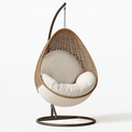 Hängesessel 105 x 105 x 195 cm Rattangeflecht Creme - Freischwingendes Sitzmöbel mit Stahlgestell