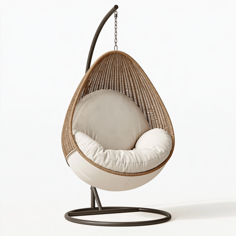 Hängesessel 105 x 105 x 195 cm Rattangeflecht Creme - Freischwingendes Sitzmöbel mit Stahlgestell