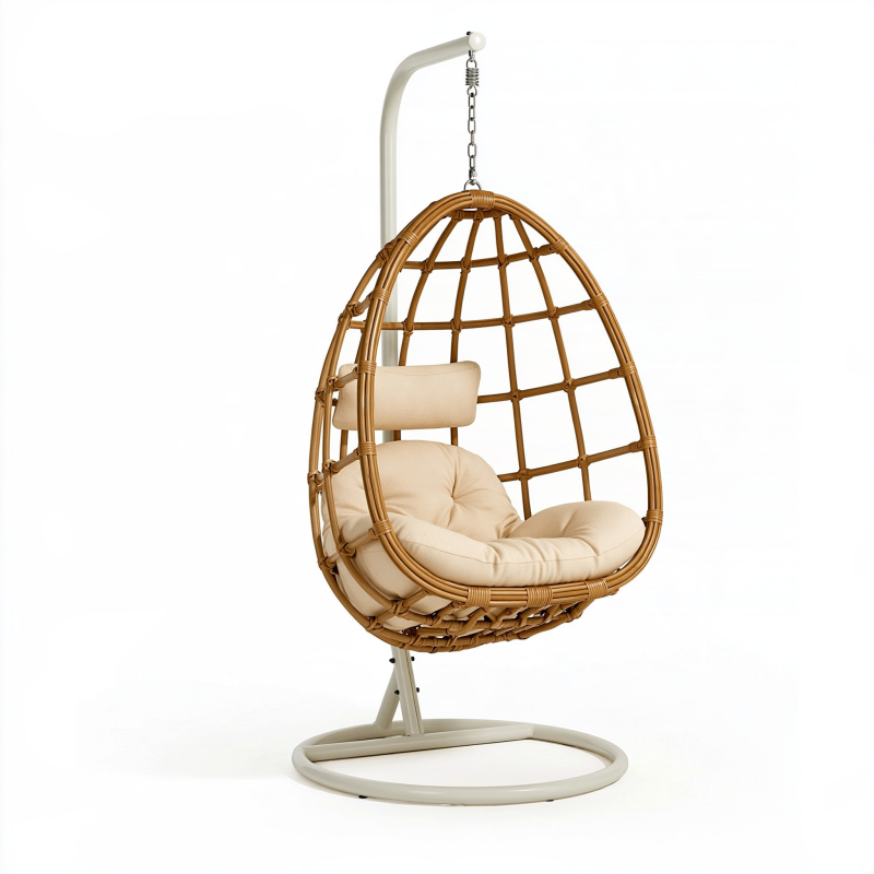 Hängesessel 105 x 105 x 195 cm aus Rattan in Naturbraun Beige mit Metallgestell