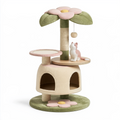 Katzenkratzbaum 60 x 60 x 120 cm Sisal Plüsch Grün Rosa Beige - Blütenstil mit Höhle Liegeflächen und Spielball