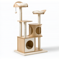 Kratzbaum 70 x 50 x 170 cm aus Holz und Sisal in Naturbeige mit Höhlen und Liegeflächen