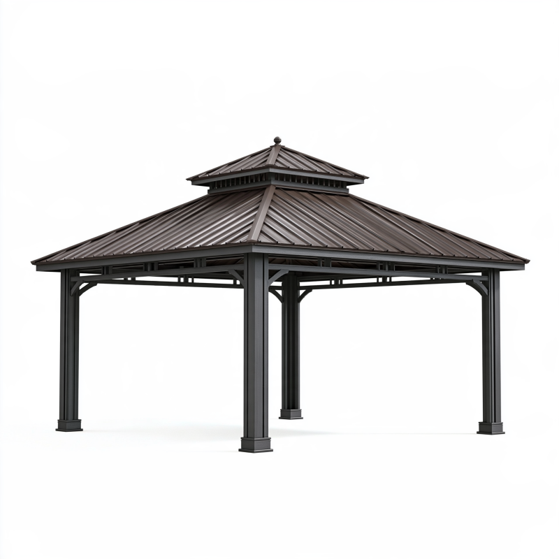 Gartenpavillon 300 x 300 cm Metall Anthrazit Dunkelbraun mit Doppeldach