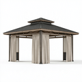 Gartenpavillon 300 x 300 x 300 cm Holz Metall Beige Anthrazit mit Vorhängen