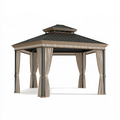 Gartenpavillon 400 x 400 cm aus Metall in Schwarz und Beige mit Vorhängen