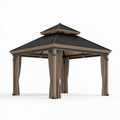Gartenpavillon 300 x 300 cm Metall Beige Schwarz mit Vorhängen und Doppeldach