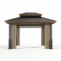 Gartenpavillon 300 x 300 x 290 cm Metall Anthrazit Braun Beige mit Vorhängen