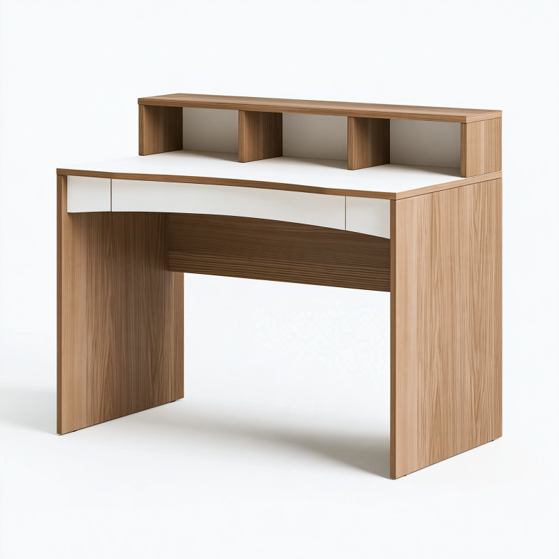 Schreibtisch 120 x 60 x 100 cm in Naturbraun Weiß aus Holzwerkstoff mit Aufsatz und Schubladen