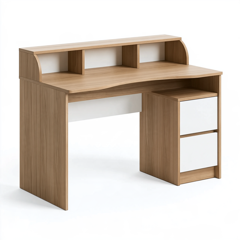 Schreibtisch 120 x 60 x 100 cm Holzwerkstoff Braun Weiß mit Schubladen und Aufsatzregal