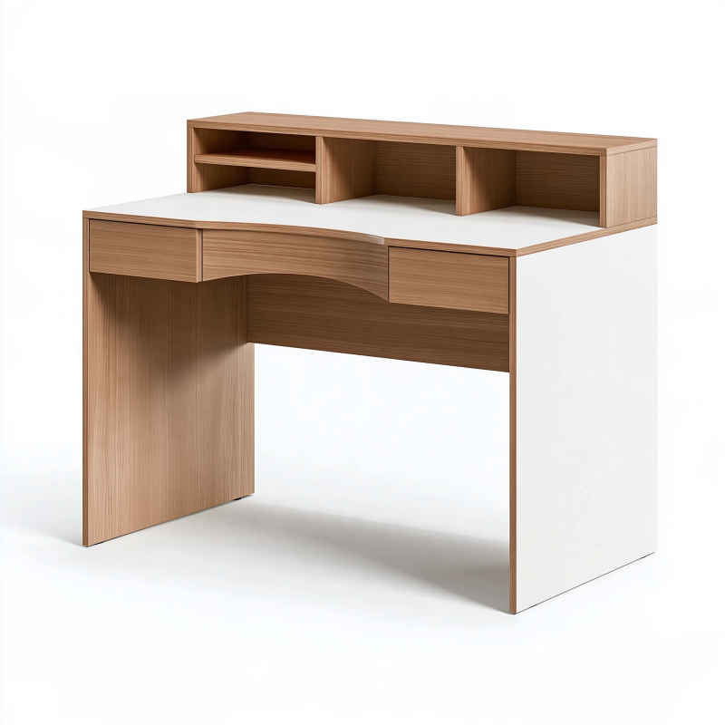 Schreibtisch 120 x 60 x 90 cm in Eiche Weiß aus Holzwerkstoff mit Ablagen und Schubladen
