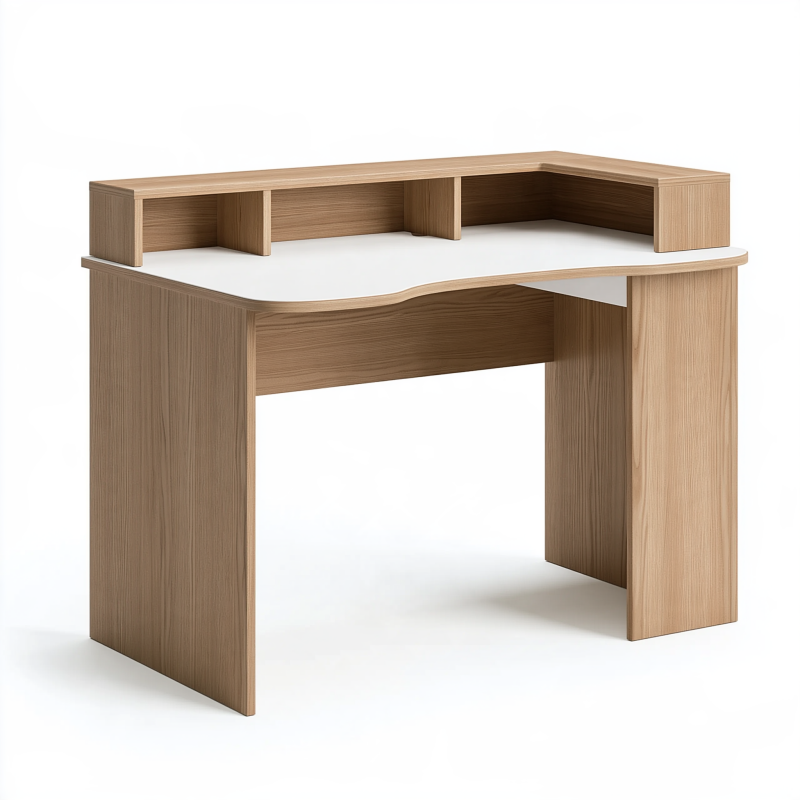 Schreibtisch 120 x 60 x 90 cm in Eichefarben Weiß aus Holzwerkstoff mit Aufsatzregal