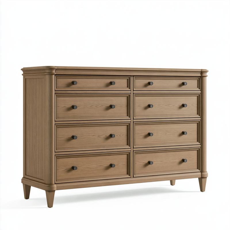 Kommode 160 x 45 x 95 cm aus Holz in Naturbraun mit 8 Schubladen im klassischen Stil