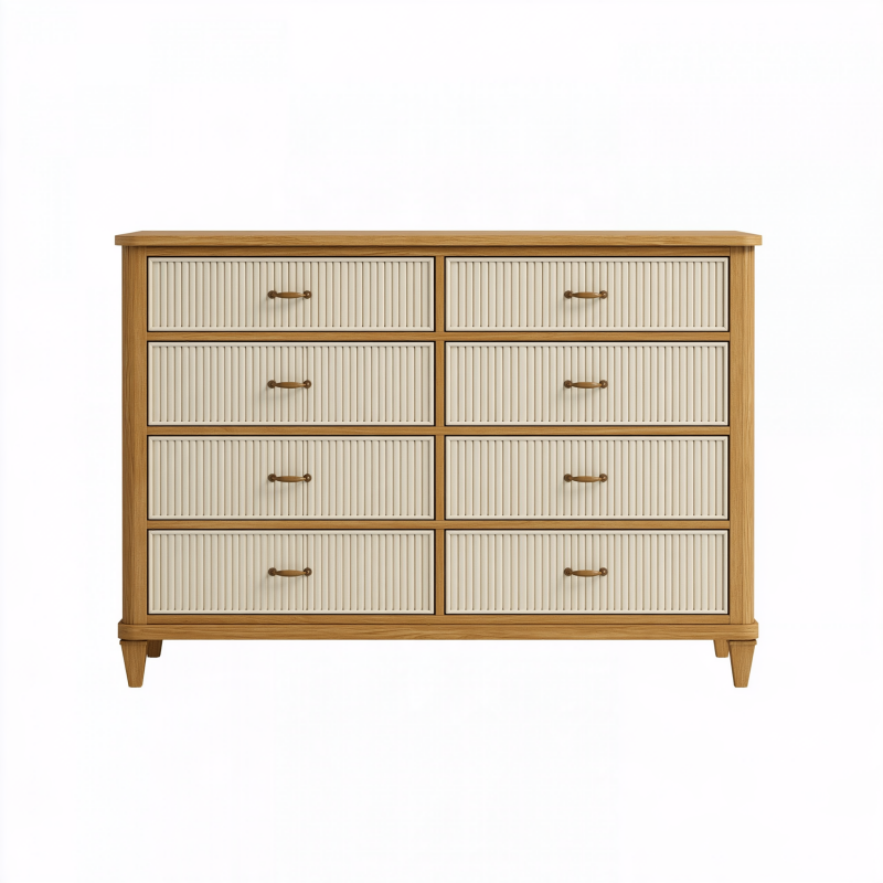 Kommode 160 x 45 x 100 cm Holz Beige mit 8 Schubladen geriffeltes Design