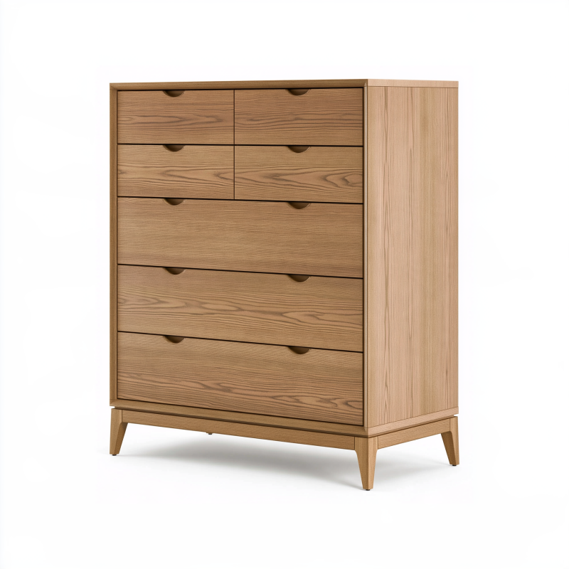 Kommode 100 x 45 x 130 cm Holz Naturholz mit 7 Schubladen skandinavischer Stil