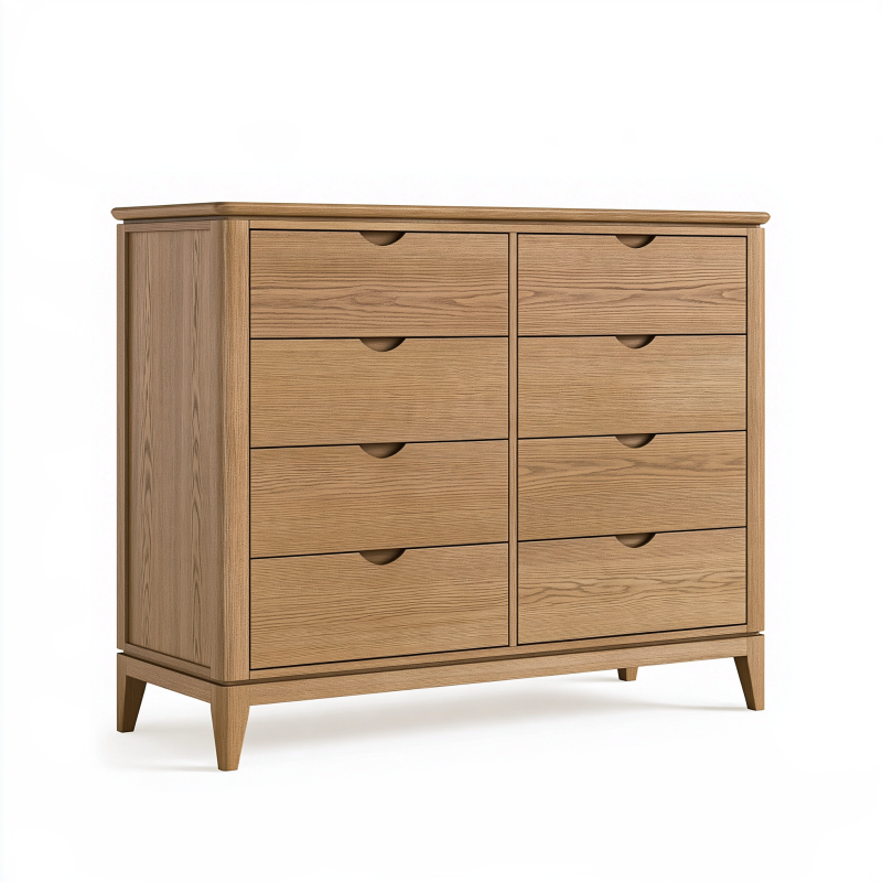 Kommode 160 x 45 x 100 cm Holz Naturbraun mit 8 Schubladen im Mid-Century-Stil