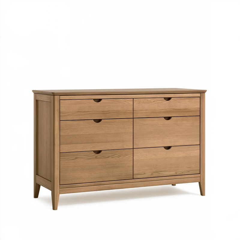 Kommode 140 x 45 x 90 cm Holz Naturbraun mit 6 Schubladen skandinavisch