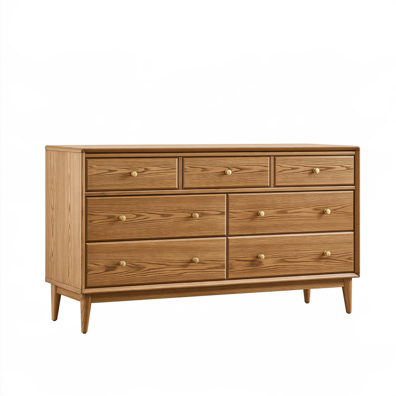 Kommode 160 x 45 x 90 cm Holz Naturbraun mit 7 Schubladen im Retro-Stil