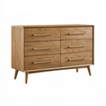 Kommode 140 x 45 x 85 cm Holz Naturbraun mit sechs Schubladen Mid Century Stil