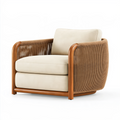 Sessel 85 x 80 x 75 cm aus Holz und Kordel in Beige Braun - Loungesessel mit gepolstertem Sitz