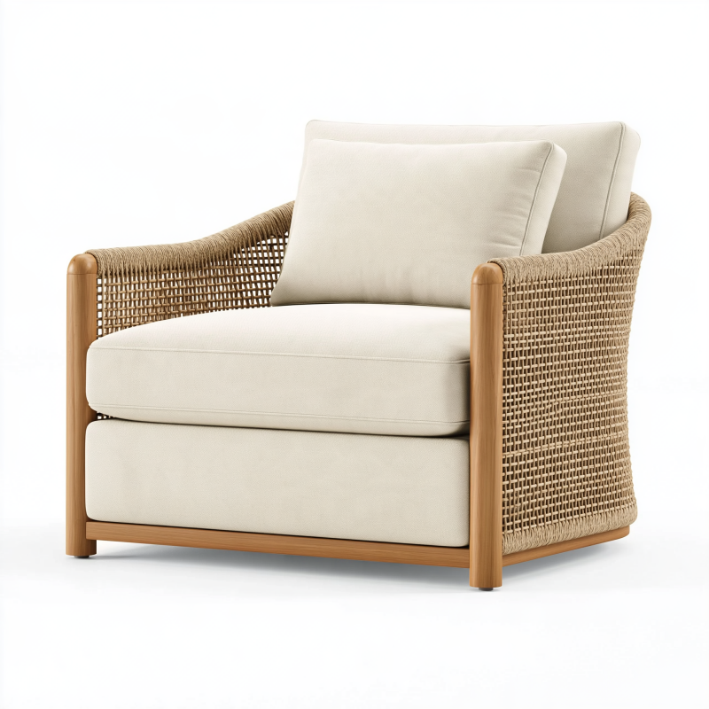 Sessel 85 x 80 x 82 cm Holz Rattan Beige Naturgeflecht für Wohnbereich