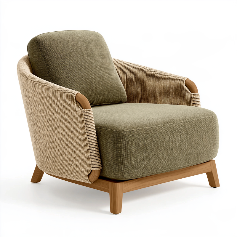 Sessel 82 x 78 x 82 cm Textil und Holz Olivgrün Beige im modernen Wohnstil