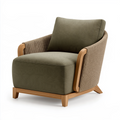 Sessel 100 x 85 x 88 cm aus Webstoff und Holz in Olivgrün Braun - gepolsterter Loungesessel