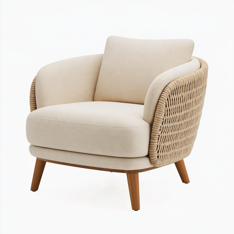 Sessel 80 x 78 x 82 cm Beige mit Holzgestell und Seilgeflecht