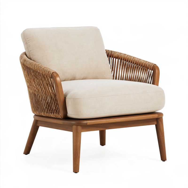 Sessel 76 x 82 x 82 cm Holz Rattan Beige mit gepolsterter Sitzfläche